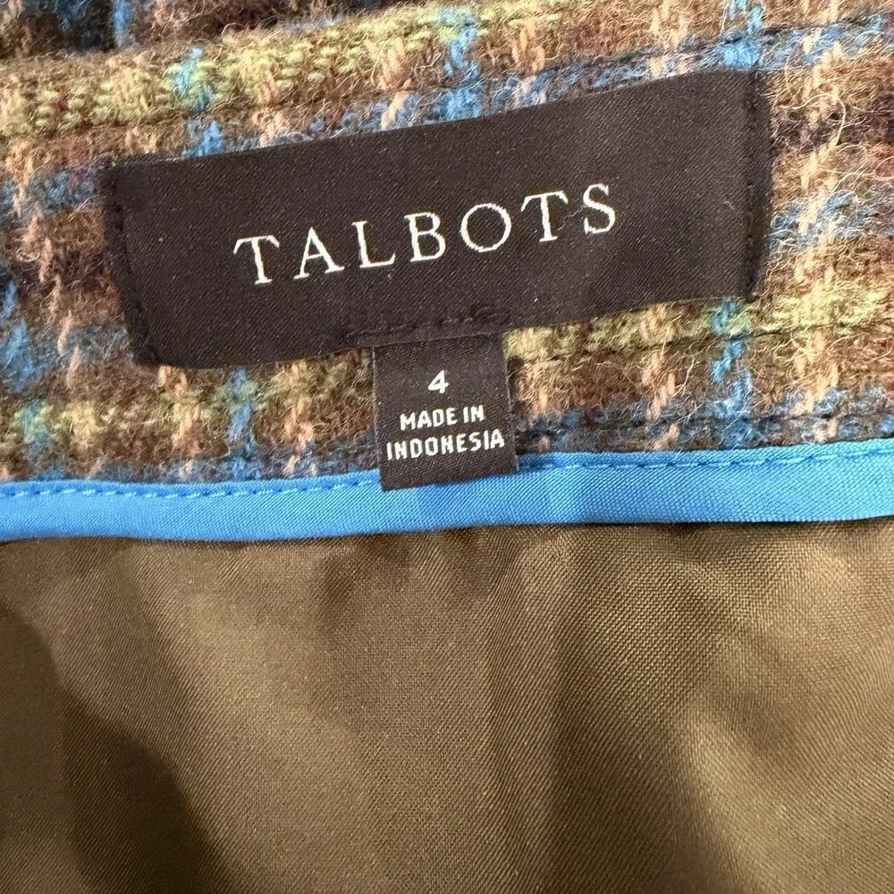 Talbots Blue Green Plaid Wool Faux Wrap Mini Skirt Fall Festival Preppy Size 4